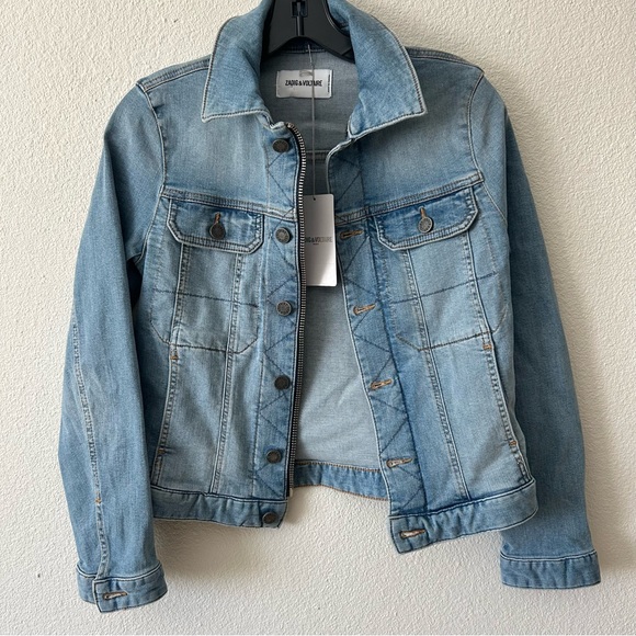 $448 Zadig & Voltaire Kioky Denim Skull Strass Jacket S Small Embellished Jean - Picture 4 of 14